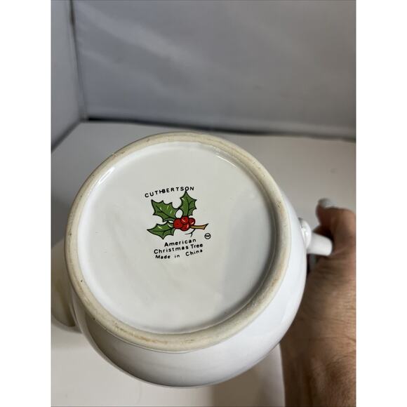 Cuthbertson American Christmas Tree Coffee/Tea Pot Red Rim With Lid VTG 9" - Picture 7 of 8